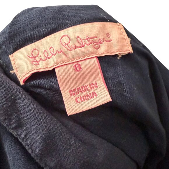 Lilly Pulitzer Delia Navy Aqua Seashell Embroidered Scallop Hem Sheath Dress 8 - Picture 3 of 6